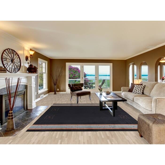Hand Knotted Oriental 100% Wool Carpet Tribal Tribal Navy Blue & Blues Gabbeh Area Rug - 9' 8'' X 8' 0''