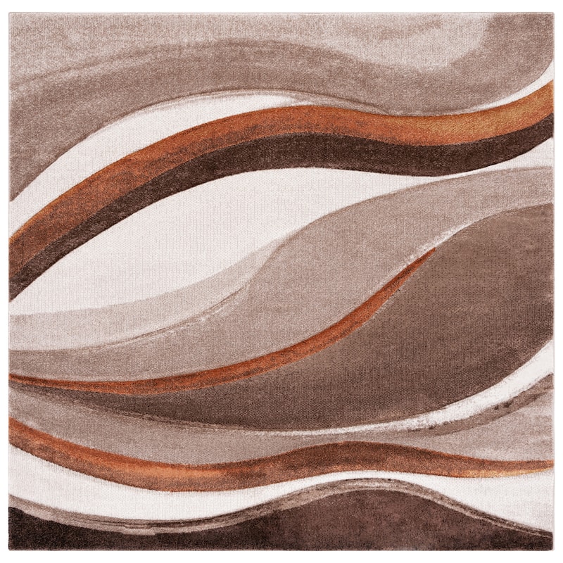 SAFAVIEH Hollywood Deep Mid-Century Modern Abstract Rug - 10' Square - Beige/Brown - Square