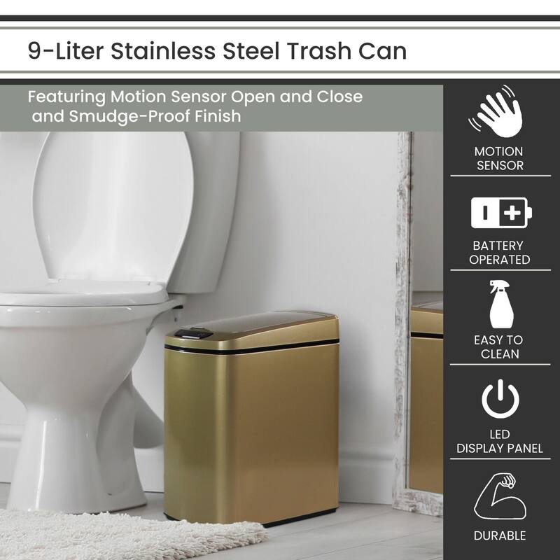 Hanover 9-Liter / 2.3-Gallon Trash Can with Sensor Lid in Gold