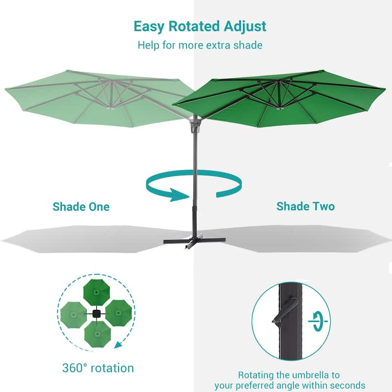 BONOSUKI 11FT LED Cantilever Patio Umbrella 360 Rotation w/Cross Base