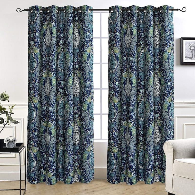 DriftAway Christopher Peacock Floral Pattern Blackout Window Curtain Grommet 2 Layers - Teal - 52"width X 84"length