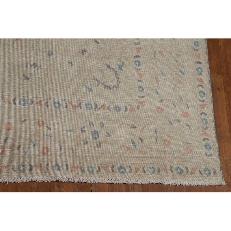 Distressed Floral Tabriz Persian Area Rug Hand-Knotted Wool Carpet - 9'5"x 10'10"