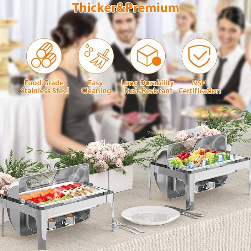 9 QT Roll Top Rectangular Chafing Dish, Food Warmer for Buffet