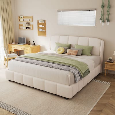 Christopher Knight Home Queen Size Platform Bed with Curve-Shaped Design Headboard