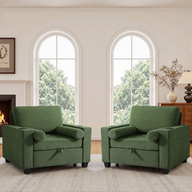 2 Set Convertible Adjustable Lounge 3-in-1 Pull-Out Sleeper Chair Bed