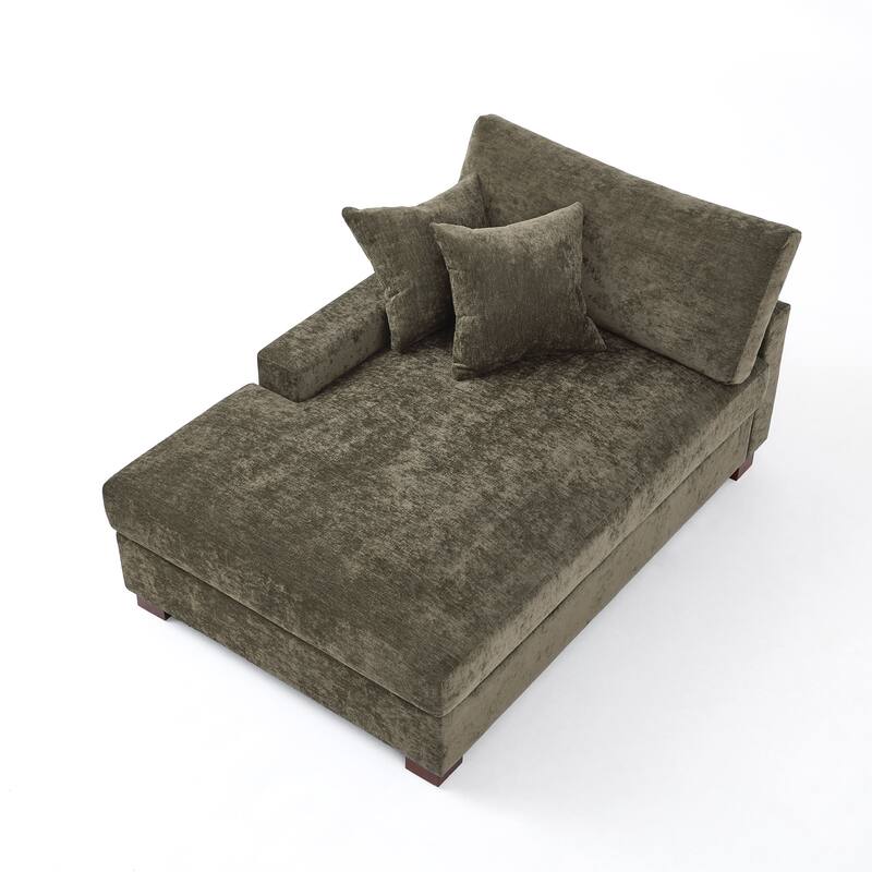 Oversized Chenille Modular Chaise Lounge With Deep Seat