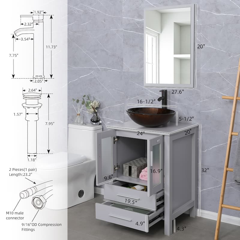 48" Bathroom Vanity Set Vessel Sink Mirror Faucet W/ Small Cabinet Combo