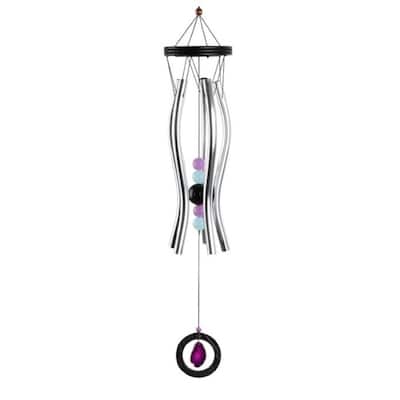 Q-Max 33" Long Wooden Top Geode Wind Chime Wavy Tube