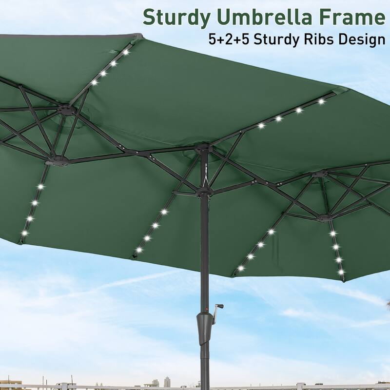 15ft Patio Umbrella Outdoor Market Umbrella with Base and LED Lights