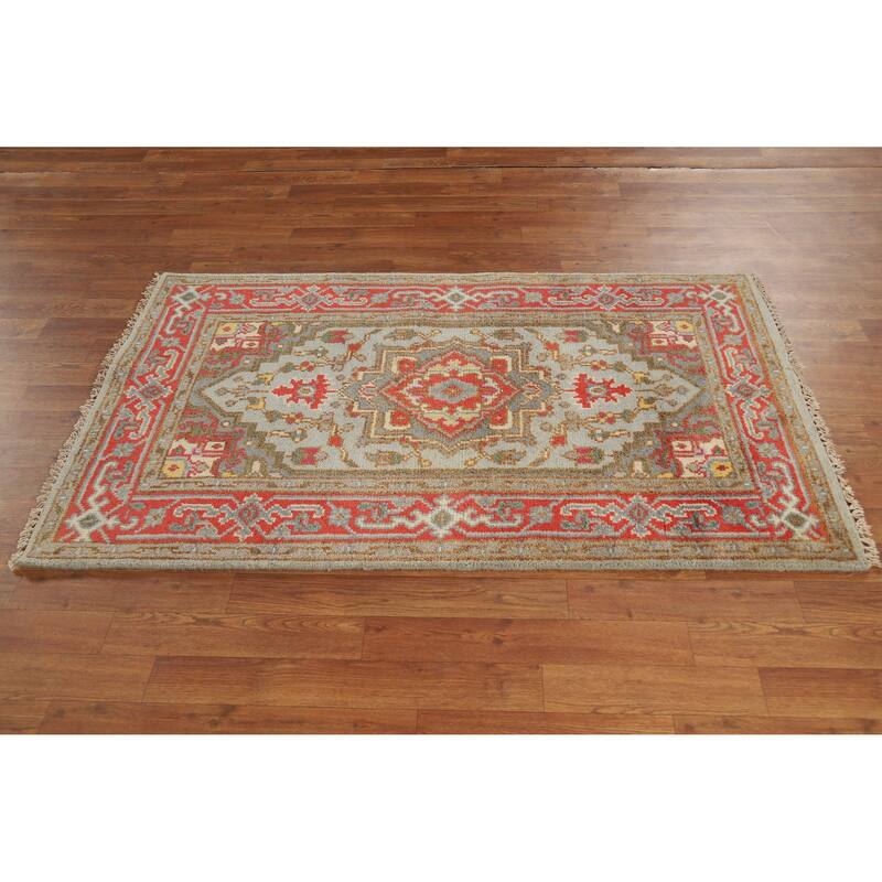 Hand Knotted Oriental 100% Wool Carpet Traditional Medallion Navy Blue & Blues Heriz (serapi) Area Rug - 5' 1'' X 3' 0''