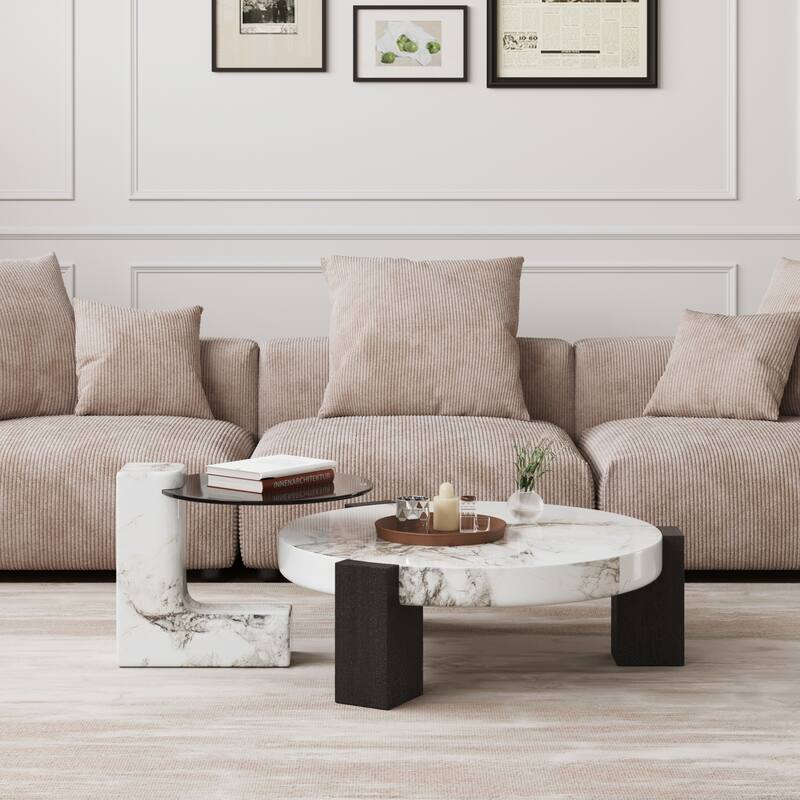 Artistic Industrial Style Nesting Coffee Table Set of 2 Round Side Table Sofa Table