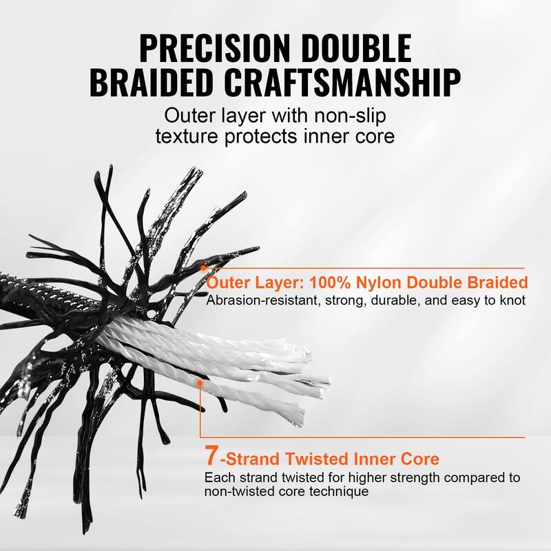 Braided Nylon Cord, 3/16 inch by 250 feet, 32-Strand Design, 720 LBS Tensile Strength, Multi-Purpose Black Rope - 250 ft