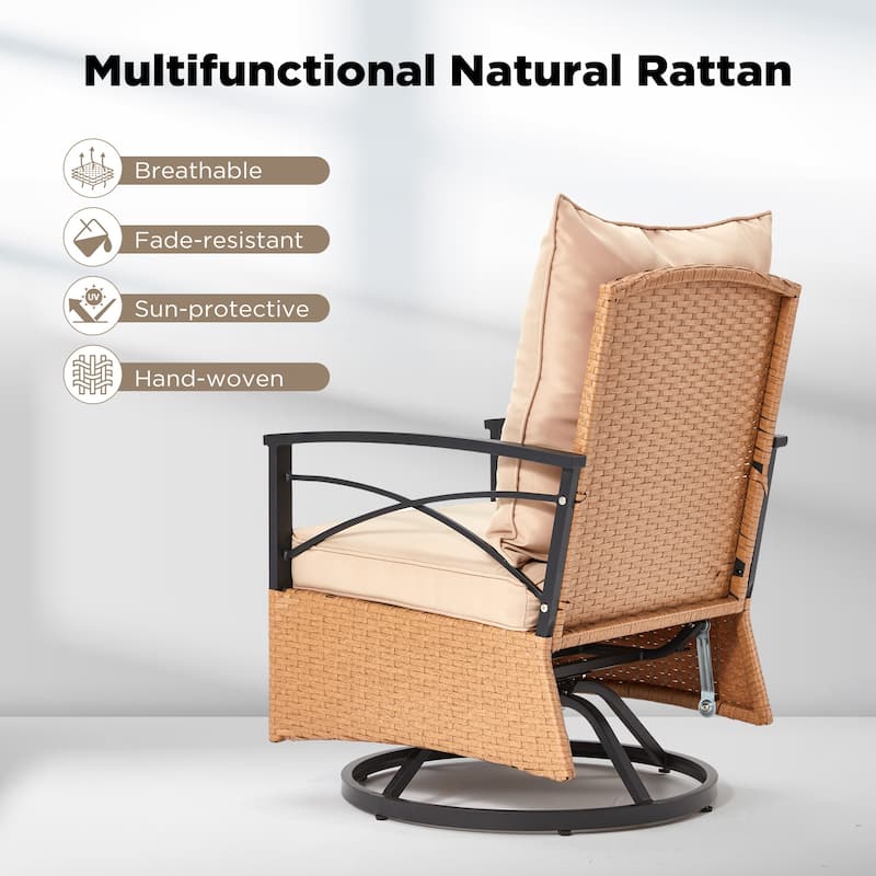 3-Piece Outdoor Rocking/Swivel Chair Set - PE Rattan Patio Furniture with Cushions & Coffee Table, Rocker Chairs for Backyard