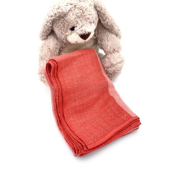 Work of Artisans Wool Woven Baby Blanket Coral w Dark Coral