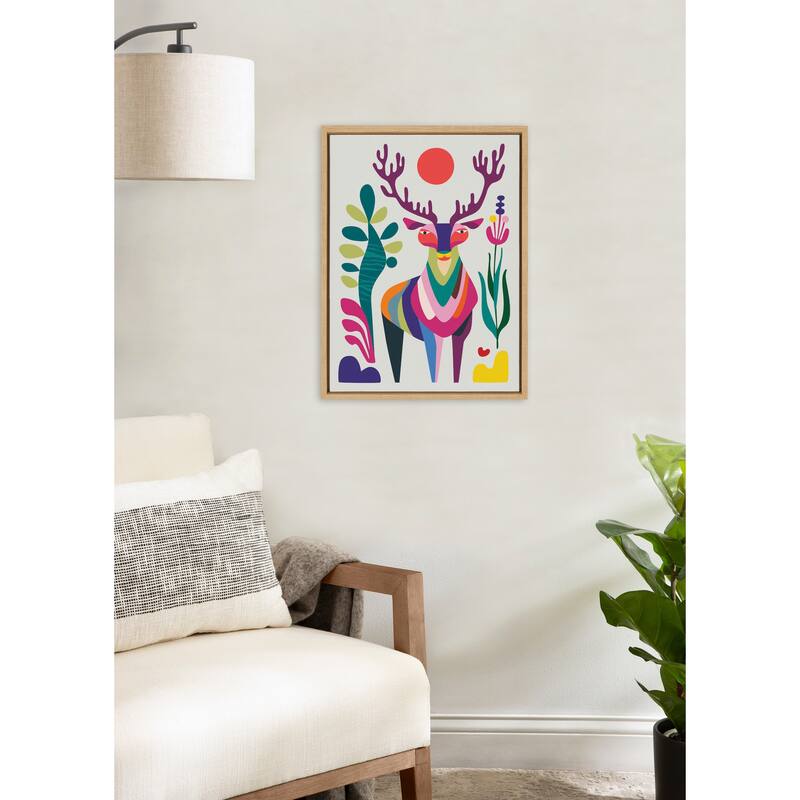 Kate and Laurel Sylvie MCM Reindeer Framed Canvas by Rachel Lee