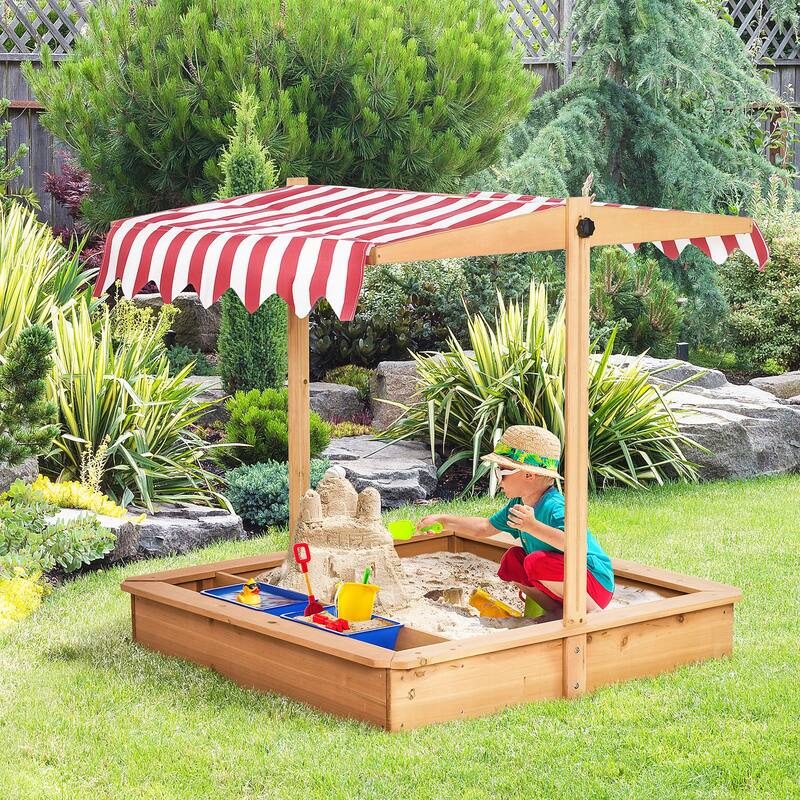 Kids Sandbox with Cover, Wooden Sandbox Backyard Toy