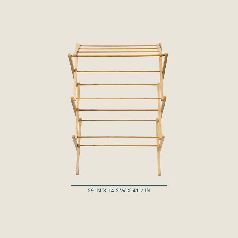 Gibson Home Foldable Bamboo Drying Rack for Clothes & Towels - 2-Tier Collapsible Laundry Drying Rack for Indoor & Outdoor Use