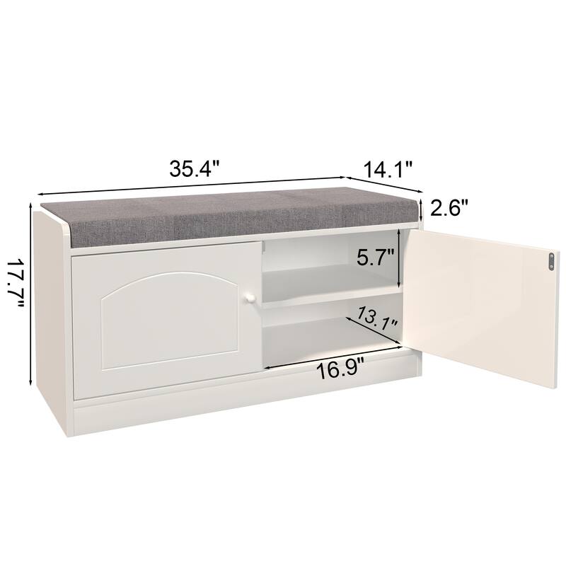 Entryway Bench Shoe Storage Bench with 2 Door Cabinet, Entryway Bench with Shoe Storage and Adjustable Shelves