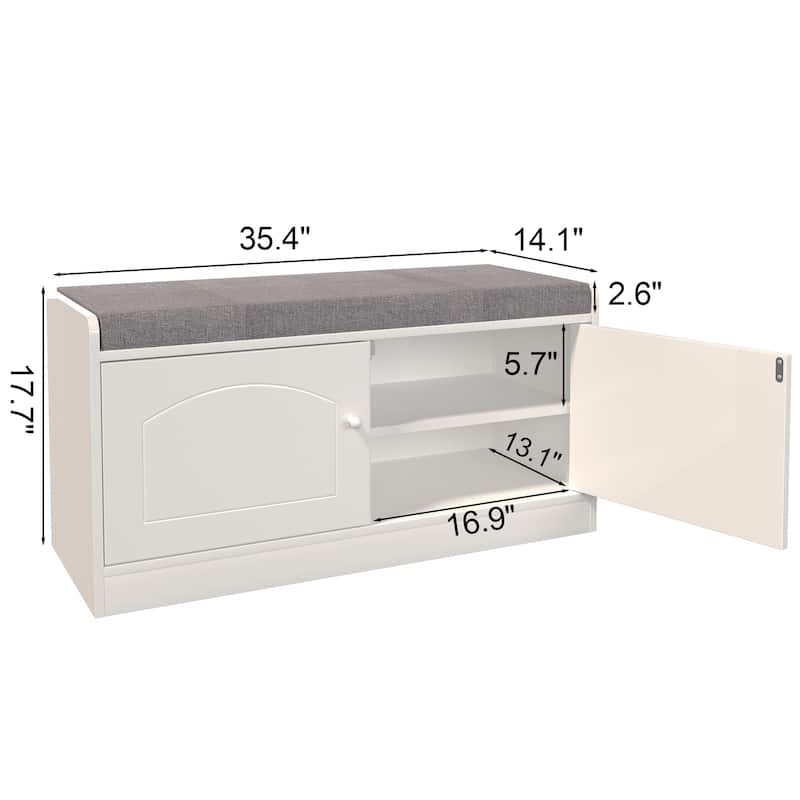 Shoe Storage Bench with 2 Door Cabinet,Entryway Bench with Storage,Shoe Bench with Cushion,Adjustable Shelves,Shoe Rack Bench
