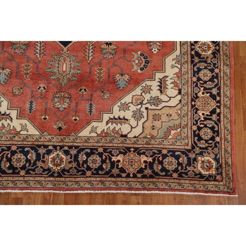 Vegetable Dye Heriz Serapi Persian Area Rug Hand-knotted Wool Carpet - 9'0" x 11'3"