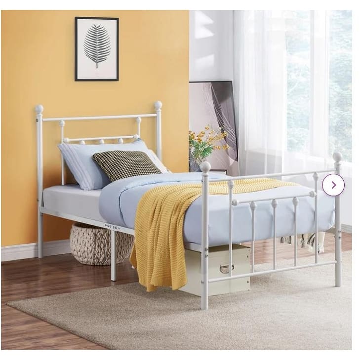 VECELOWhite Modern Bed Frame with Headboard and Footboard Sturdy Slat Support 12.6" Under-Bed Storage Space No box spring needed