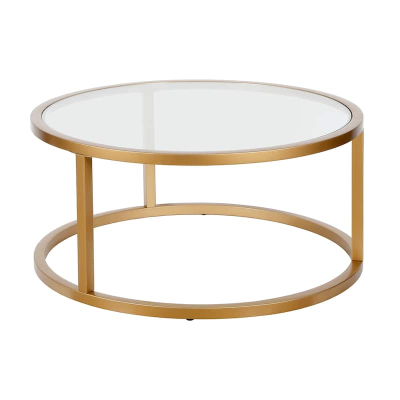 Parker 35" Wide Round Coffee Table - Brass