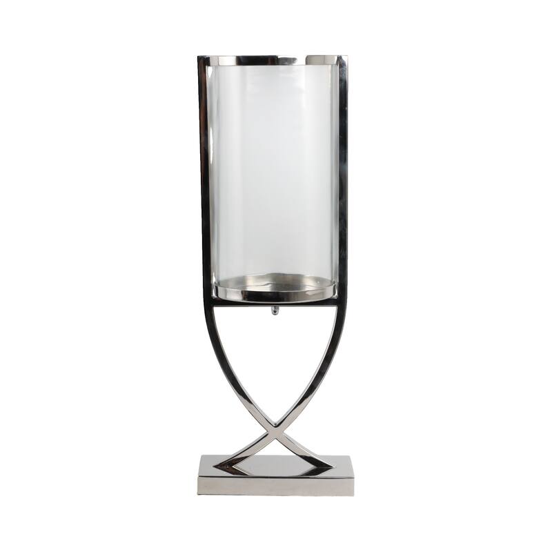 Modern Glass Pillar Candle Holder Decorative Lantern with Steel Frame