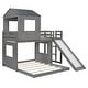 preview thumbnail 5 of 14, Playhouse Twin Over Full Wooden Bunk Bed, Farmhouse Safety Guardrail Bed with Ladder and Slide