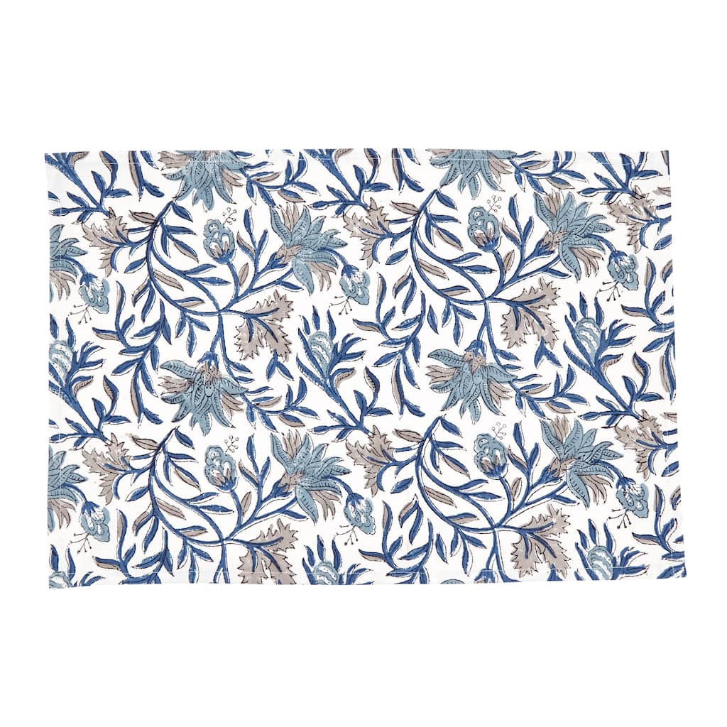 Botanical Floral Cotton Placemats (Set of 4) - Vintage-Inspired Vine & Bloom Print for Dining, Everyday Table, 13"x19"