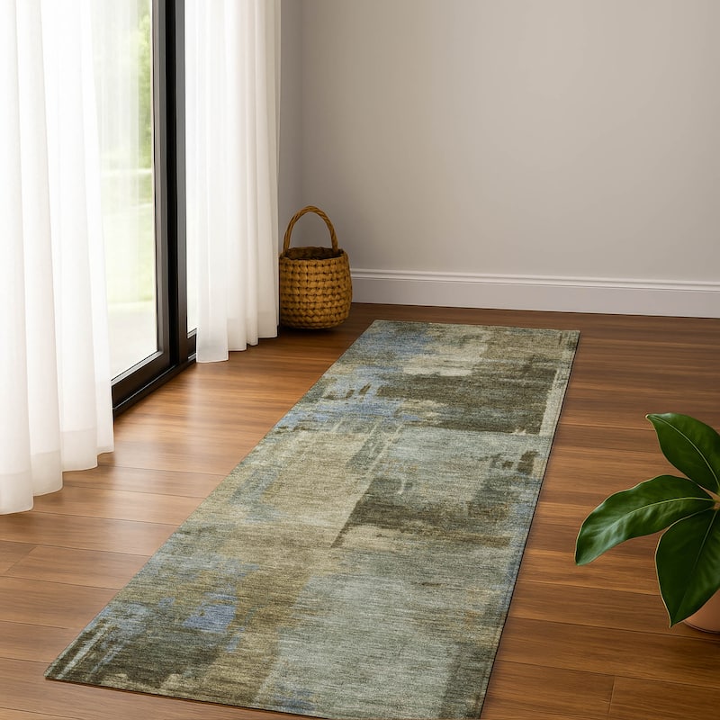 Premium Washable Super Soft Modern Prota Mayfield Rug - Green - 2'3" x 7'6"