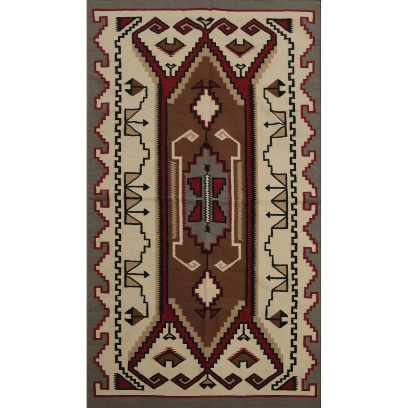 Hand Woven Oriental 100% Wool Carpet Southwestern Tribal Brown Kilim Area Rug - 8' 2'' X 5' 0''