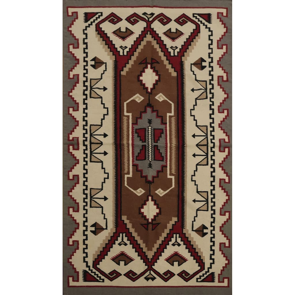 Hand Woven Oriental 100% Wool Carpet Southwestern Tribal Brown Kilim Area Rug - 8' 2'' X 5' 0''