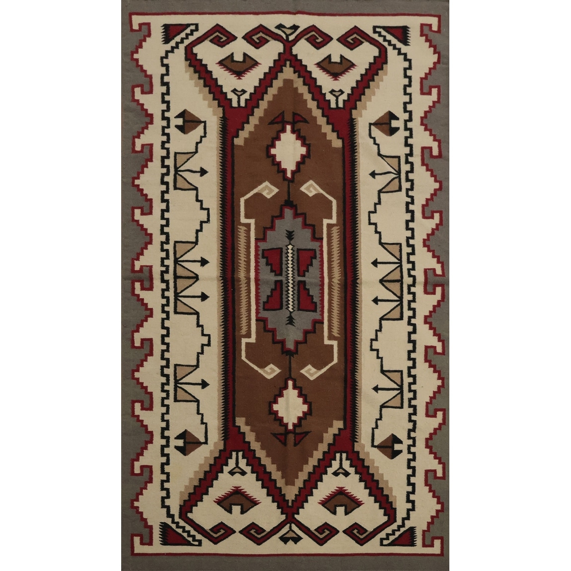 Hand Woven Oriental 100% Wool Carpet Southwestern Tribal Brown Kilim Area Rug - 8' 2'' X 5' 0''
