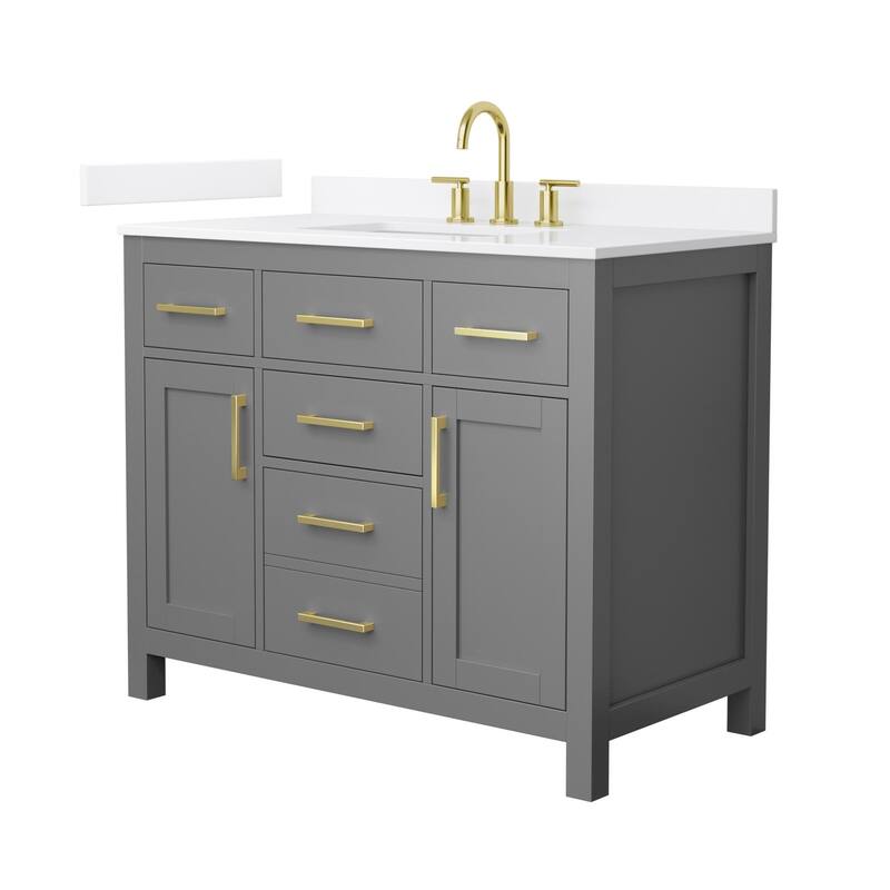 Wyndham Collection WCG2424-42S-QTZ-US3MXX Beckett 42" Free Standing - Dark Gray / White Quartz Top / Brushed Gold