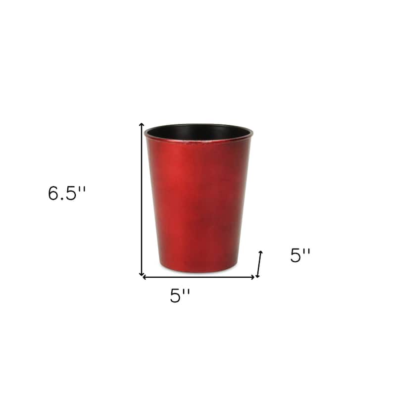 HomeRoots 5" Red Recycled Plastic Indoor Outdoor Round Pot Planter