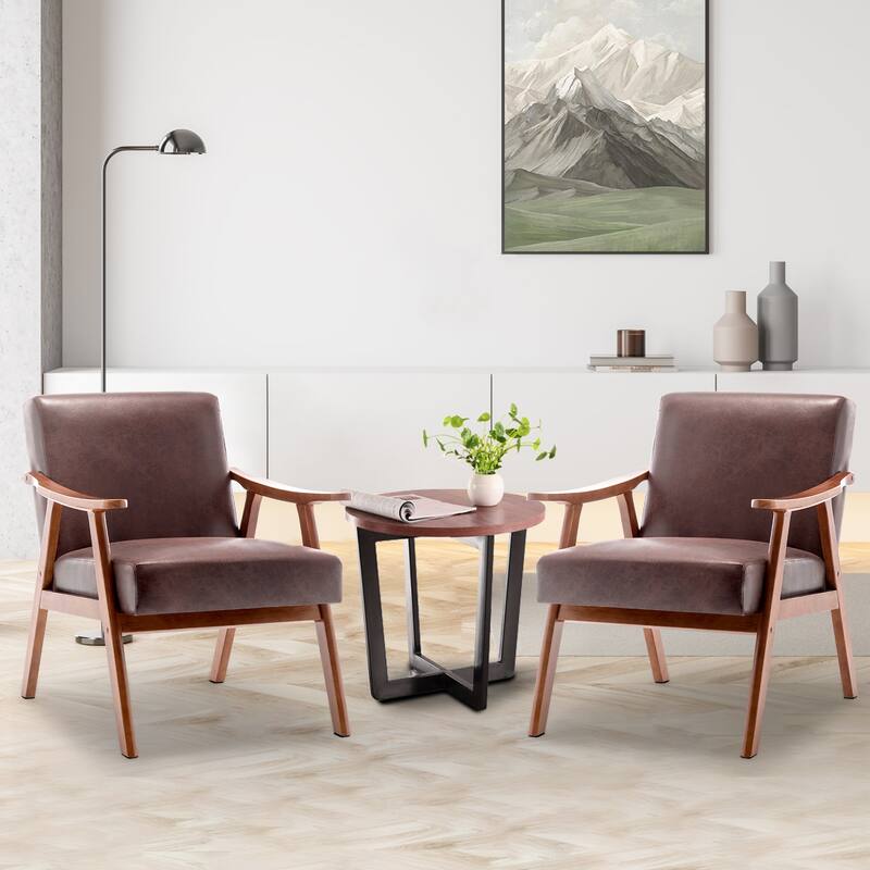 Mid-Century Modern Wingback Chair, Living Room Chair with Solid Wood Frame, Accent Chair Extra-Thick Backrest