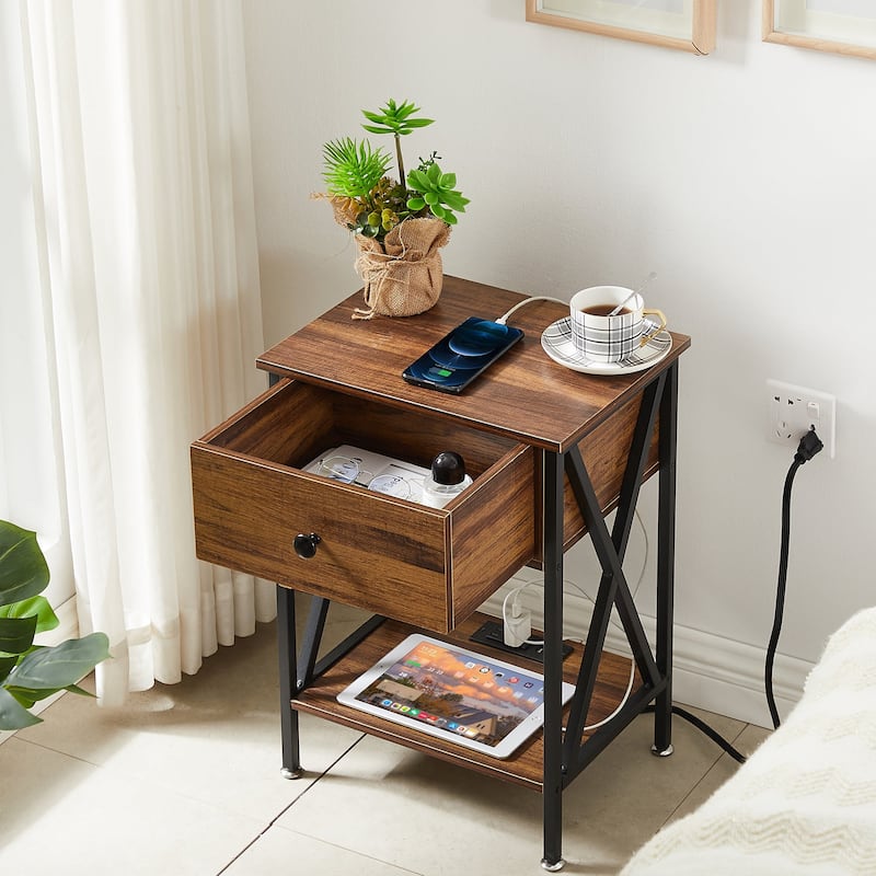 VECELO Modern Nightstand 1-Drawer with Storage Shelf, End Table/Side Table