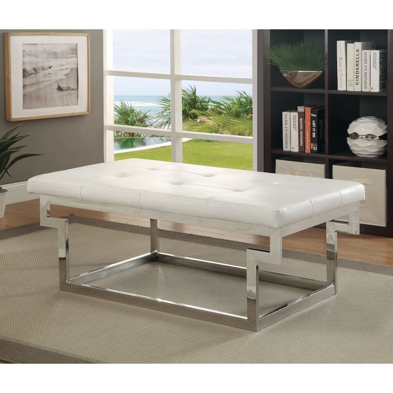 Jiva Contemporary Metal Upholstered Tufted Accent Bench by Furniture of America