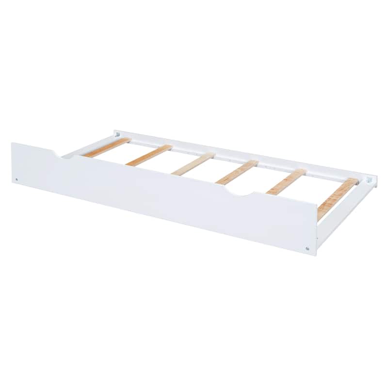 Roomfitters Full/Twin Size Wood House Bed with Twin Trundle, Modern Daybed Frame with Roof Design