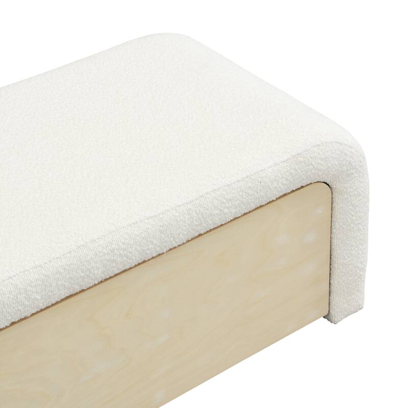 Roomfitters Upholstered Storage Ottoman with Drawer and Rounded Corners, Modern Entryway Bench, White