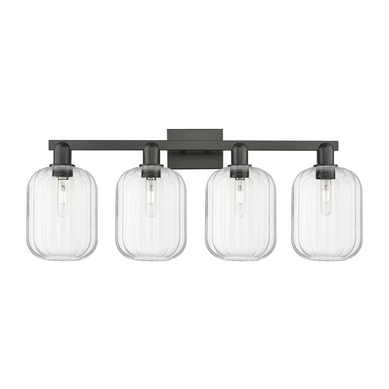 Innovations Lighting Downtown Urban - Preston - 4 Light 36" Jar Shade Bath Vanity Light - Clear/Matte Black