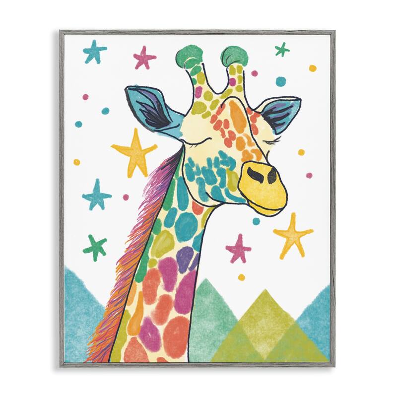 Stupell Whimsical Hued Giraffe & Stars Framed Giclee Art Design By Chen Alyesh - 11 x 14 - Grey