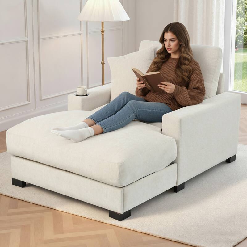 GDFStudio - Polyester 1-Seater 40.9"W Chaise Lounge with Tufted Back and Arm