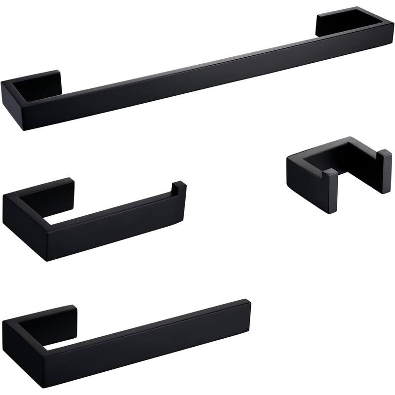 304 Stainless Steel Bathroom Hardware Set 4 Piece, Bath Towel Rack, Wall Mounted Towel Bar Rack Set. - Black