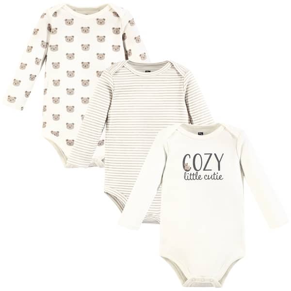 slide 1 of 1, Hudson Baby Cotton Long-Sleeve Bodysuits, Cozy Cutie 0-3 Months - Cozy Cutie