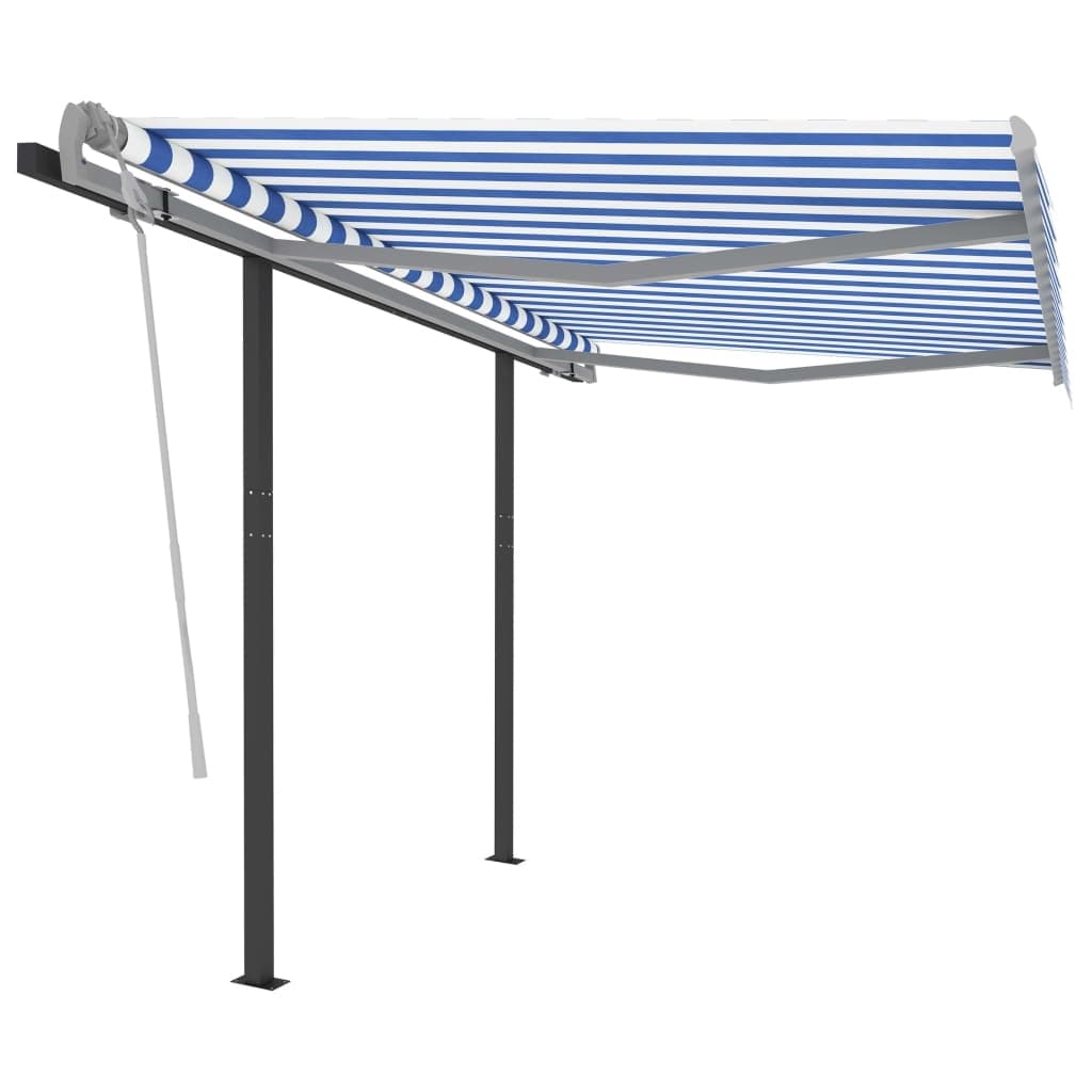 vidaXL  Manual Retractable Awning with Posts 118.1 inchx98.4 inch Blue and White