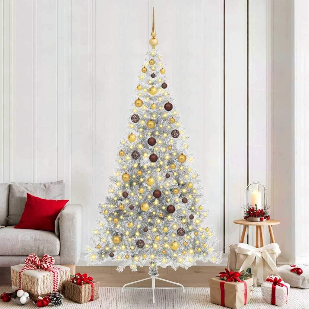 vidaXL Artificial Pre-lit Christmas Tree Silver 82.7" PET