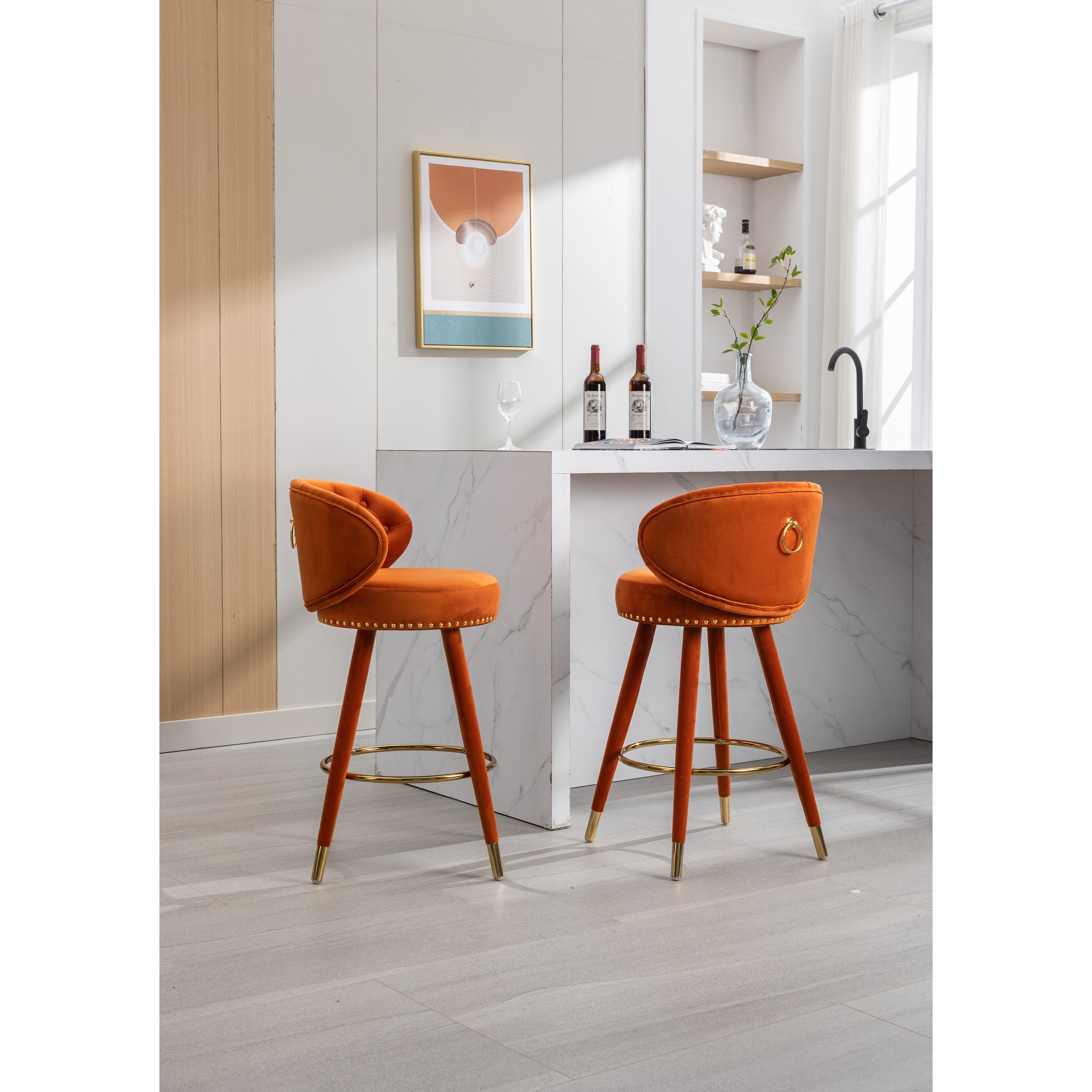 Orange velvet bar cheap stools