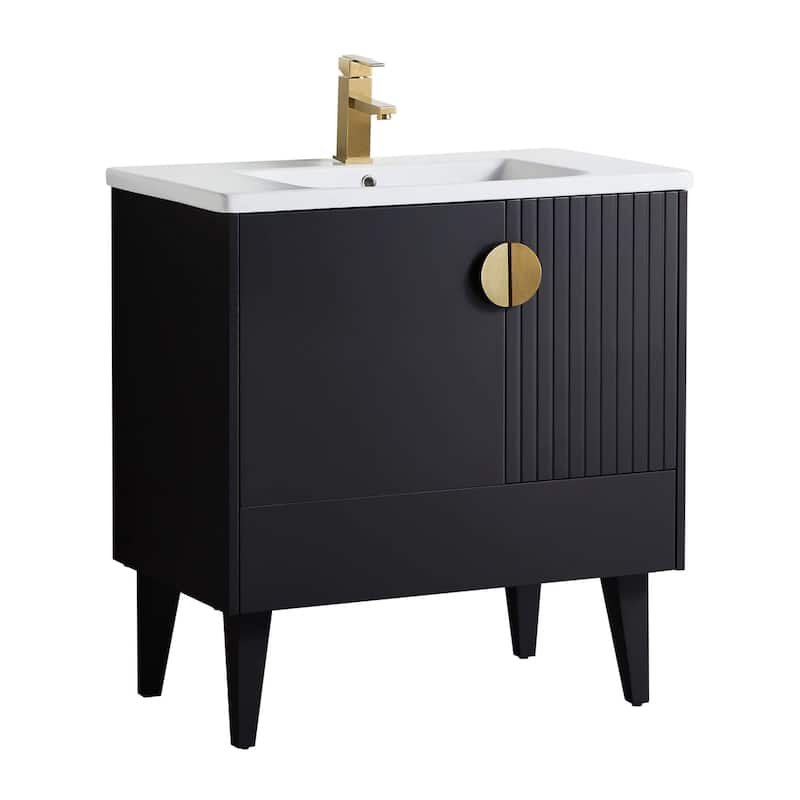 Fine Furniture Venezian Collection Single Bathroom Vanity Set - 30 Inch - Black - Satin Brass