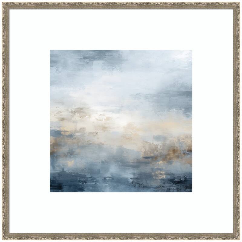 Kate and Laurel Tonal Abstract Oceanic Nautical Serenity Blue by The Creative Bunch Studio Framed Wall Art Print - 34 x 34 - Pewter